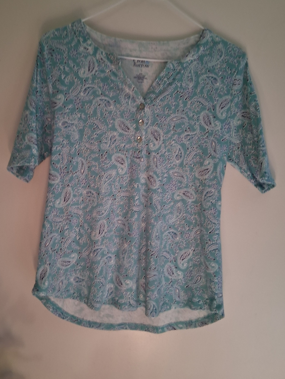 croft & barrow Aqua Paisley Henley Short Sleeve Top